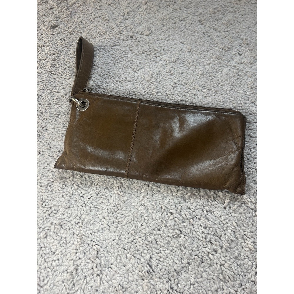 Hobo International Brown Leather Wristlet Clutch Purse Zip Closure
